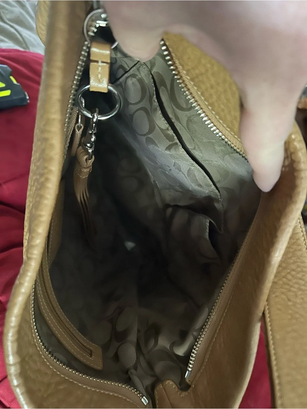 Coach Tan Pebbled Leather Hobo with Front Zip Pocket